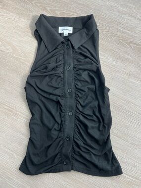 Superdown Black Ribbed Sleeveless Collared Summer Button-Up Tank Women's XS